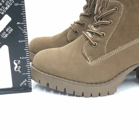 Chunky Heeled Boots Y2K 90s Lug Sole Women 7.5 M Lace Up Shearling Accent Zipper - Picture 9 of 14